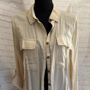 Blu Pepper Day to Day Cream Button Down Shirt | Contrast Stitch | Utility